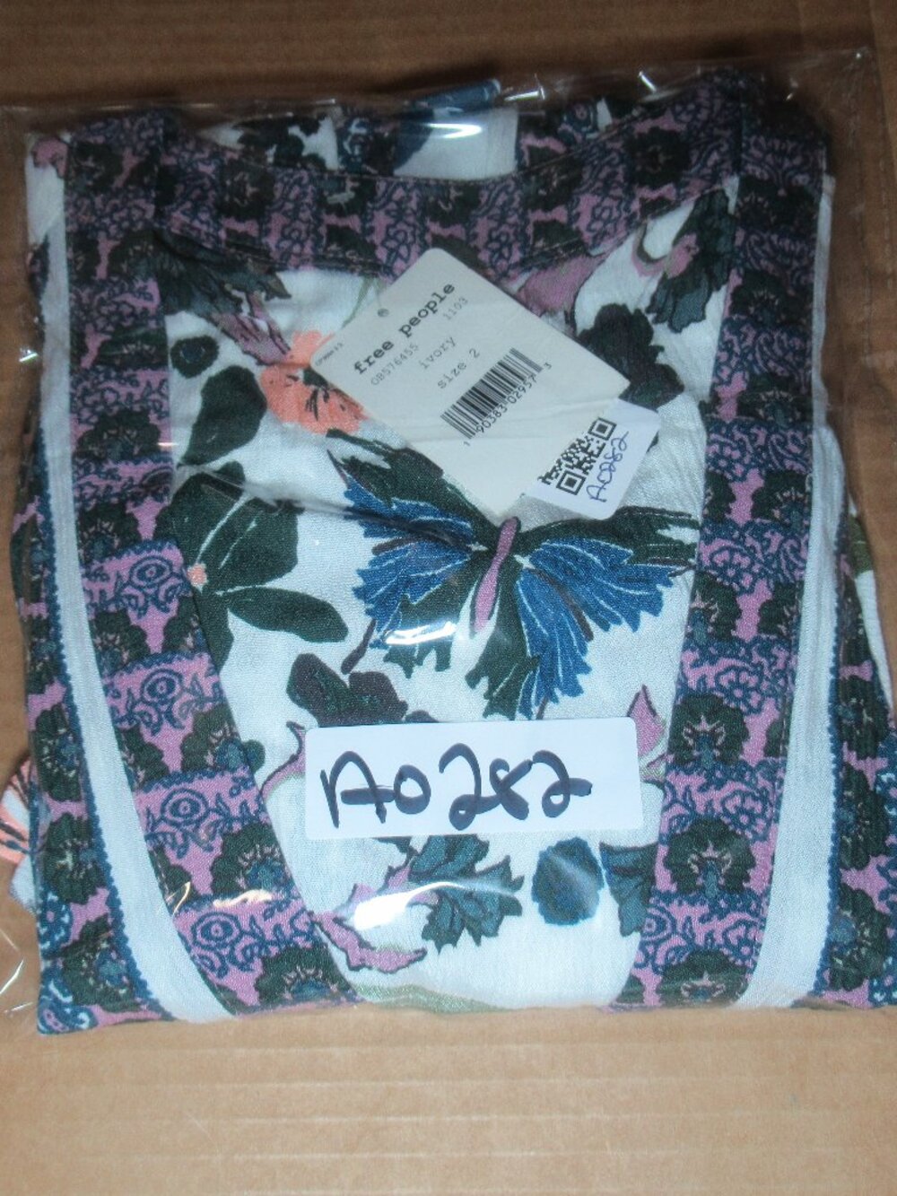 NWT Free People Ivory Floral Border Print Deep V Mini Dress | Size 2 - Picture 11 of 11